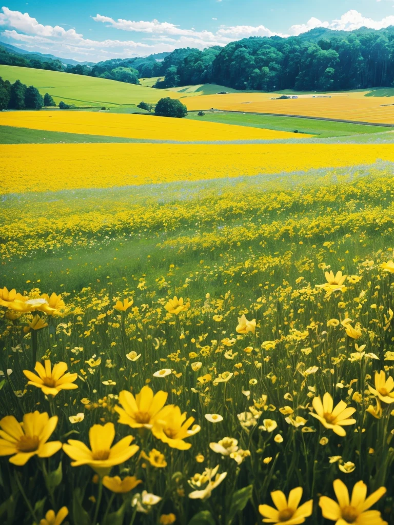 grassland、Flower Field、it's raining、Cloudy、The horizon is visible