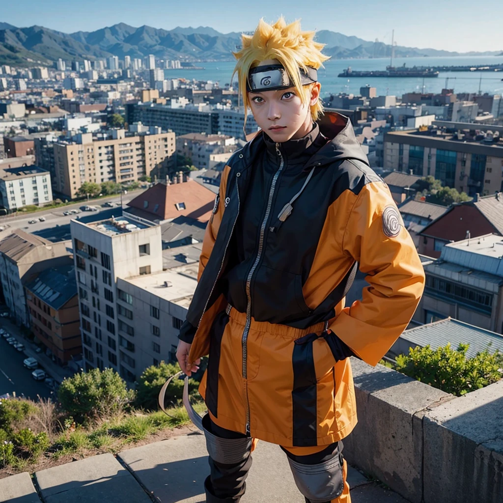 Naruto standing in front of the city