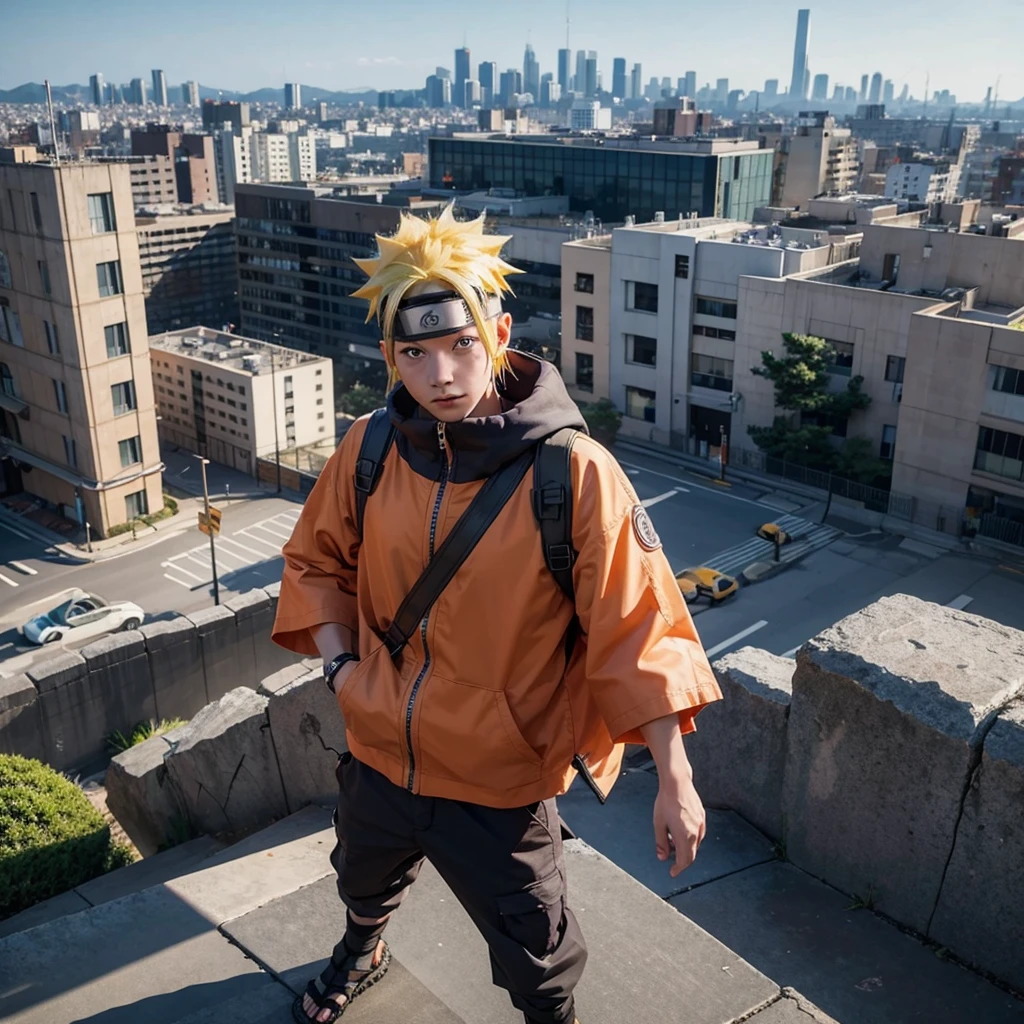 Naruto standing in front of the city
