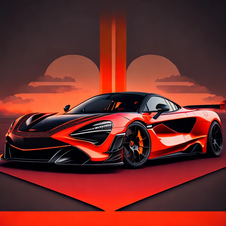 Art for t-shirt graphic design, Bright red color McLAREN 720S GT3 on race track design, McLAREN 720S GT3, ((carbon fiber, Kit de corpo ultra largo Liberty walk)), Aggressive pose ((fund: outside old industrial style building, large windows in fund, cloudy sky, heavy industrial look, cobble stone Street)), 16k quality, realisitic, 真实感, Spitz, detailded, ultralargo, black and carbon fiber and deep candy orange colour scheme, frontal profile, epic stance, Epic Ultra Long Body Kit, super low posture, aggressive looks , Street, bold red, fund British flag in vintage pastel tone, highly detailded clean, vector image, realisitic masterpiece, professional photograpy, realisitic car, car sunrise fund, flat black fund, isometric, vibrant vector