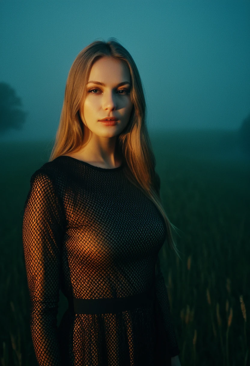 "memories are the water of life" (Misterious mood Soft Lighting Photography), stunning medium format analog photo, TWbabeXL01 beautiful (woman), A beautiful ((evil slavic woman)), pale skin, long dark blond hair, dynamic model pose, over the shoulde wide view, black over black background, highly detailed, detailed realistic photography, masterpiece half-body photo, finely detailed skin, emotional, professional color grading, epiCPhoto, OverallDetailXL analog grain, Fujifilm Astia, low contrast, OverallDetailXL, dark fantasy, photo dress that has the patterns of burning fire, standing in a foggy field, liminal lighting, dslr, detailed quality, face covered by dark veil
