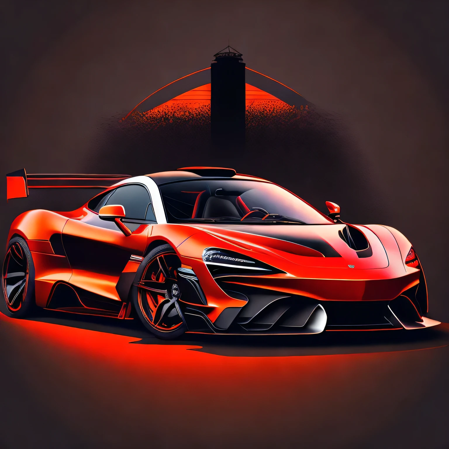 Art for t-shirt graphic design, Bright red color McLAREN 720S GT3 on race track design, McLAREN 720S GT3, ((carbon fiber, Kit de corpo ultra largo Liberty walk)), Aggressive pose ((fund: outside old industrial style building, large windows in fund, cloudy sky, heavy industrial look, cobble stone Street)), 16k quality, realisitic, Reality, pointed, detailded, ultralargo, black and carbon fiber and deep candy orange colour scheme, frontal profile, epic stance, Epic Ultra Long Body Kit, super low posture, aggressive looks , Street, bold red, fund British flag in vintage pastel tone, highly detailded clean, vector image, realisitic masterpiece, professional photograpy, realisitic car, car sunrise fund, flat black fund, isometric, Vibrant vector