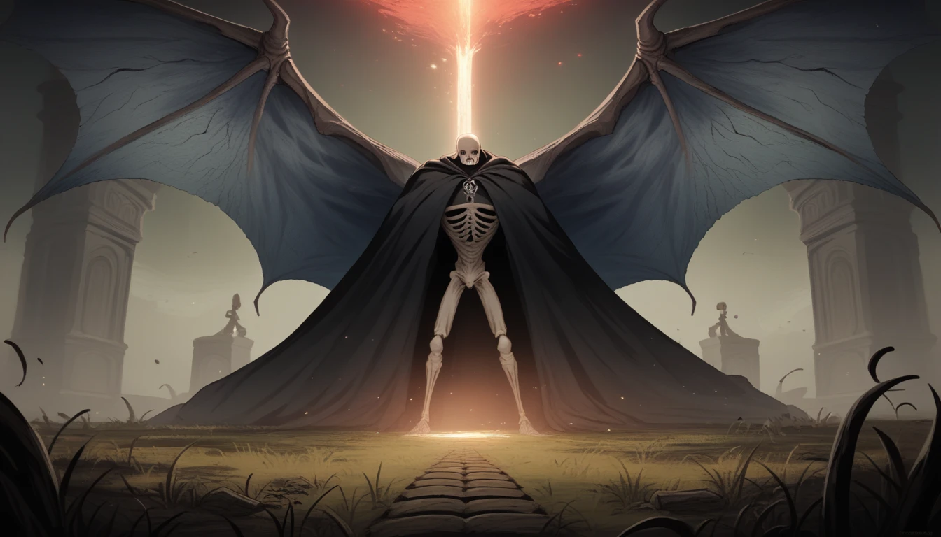 dark fantasy aestetics, elden ring, elden ring style dark night, dim light, huge wings made of grey and blue fire, death reaper, black cloak, skeleton covered in grey fire, horrifing beauty, standing with the scythe, big grass field on the background, dark fantasy, horror, dnd, atmospheric perspective, perspective, wide shot, 4K, 8k, highres, high quality, masterpiece, best quality