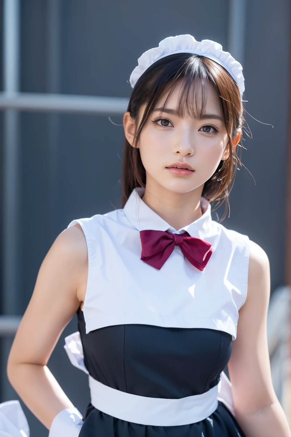 (8K, RAW Photos,Highest quality, High resolution:1.1), (Ultra-realistic:1.4),(Realistic, Realistic:1.3),The Beauty of Japan、Rhythmic gymnastics club、Rhythmic Gymnastics Uniform、((Upper Body:1.3)),((Maid:1.3)),((Maid喫茶))