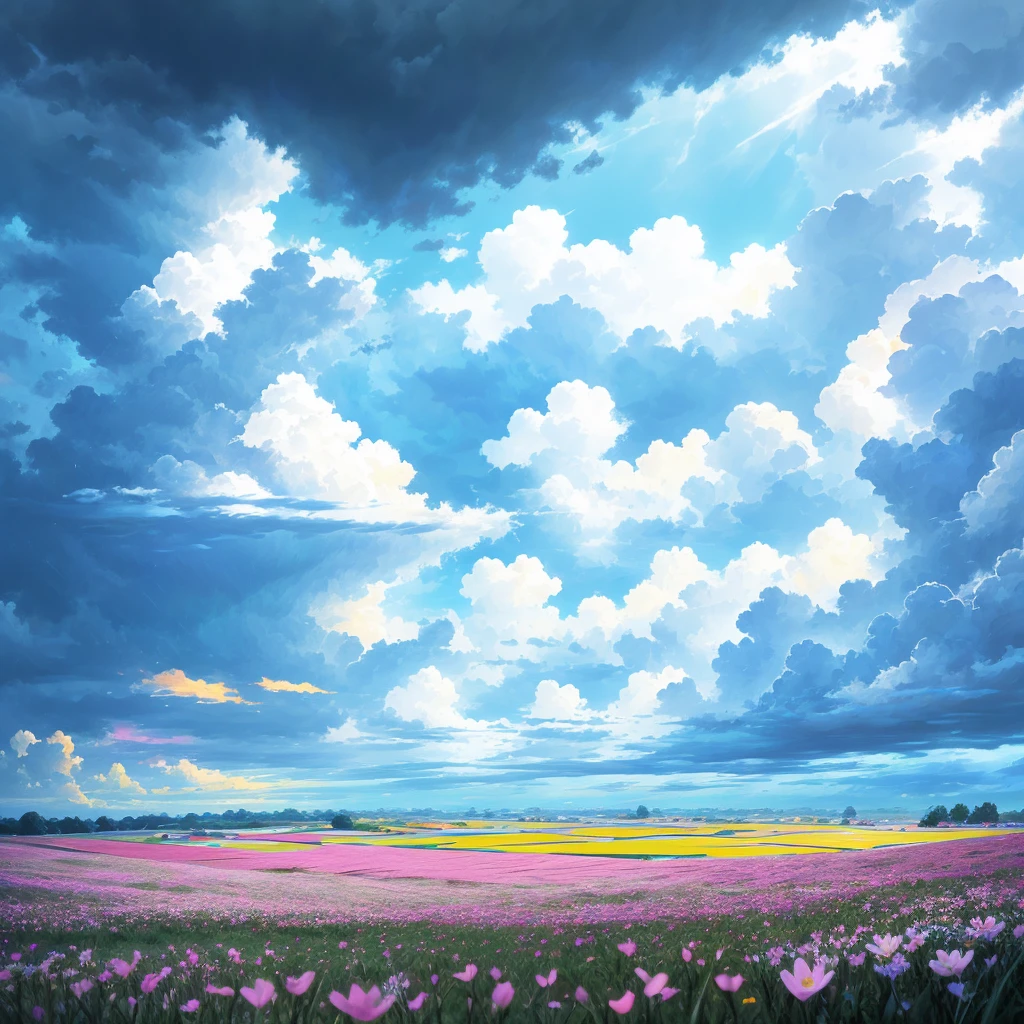 grassland、Flower Field、rain、Cloudy、horizon,there is nothing