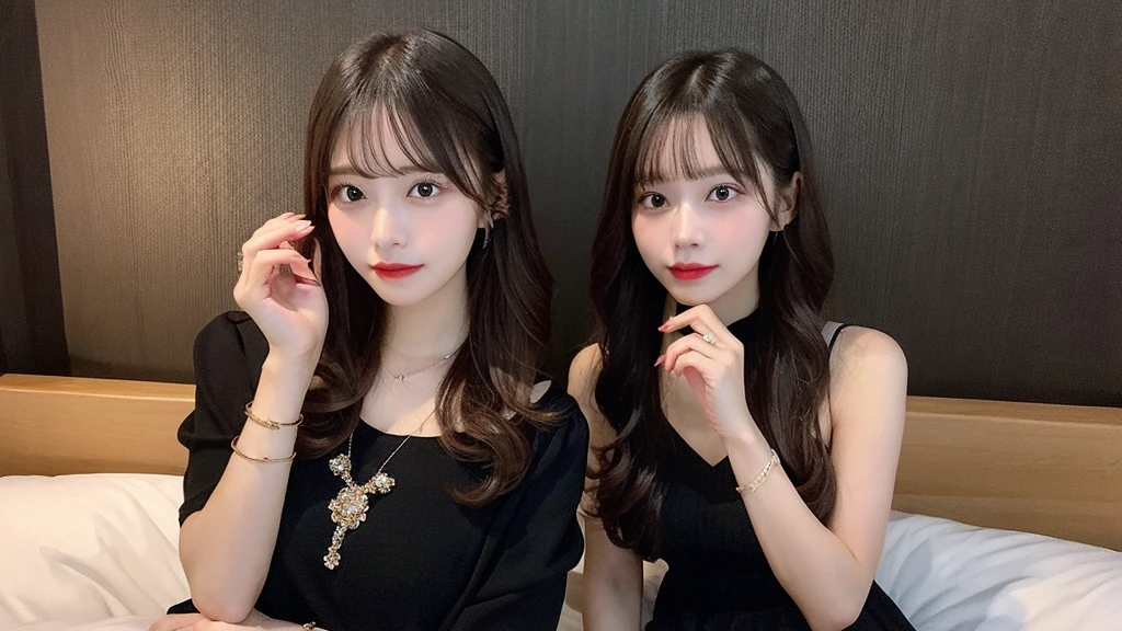 One beautiful goddess、Gorgeous costumes、Luxury Accessories、Luxury Background、Extravagant hairstyles、A woman in a dark room、Sitting on the bed、Having a video call