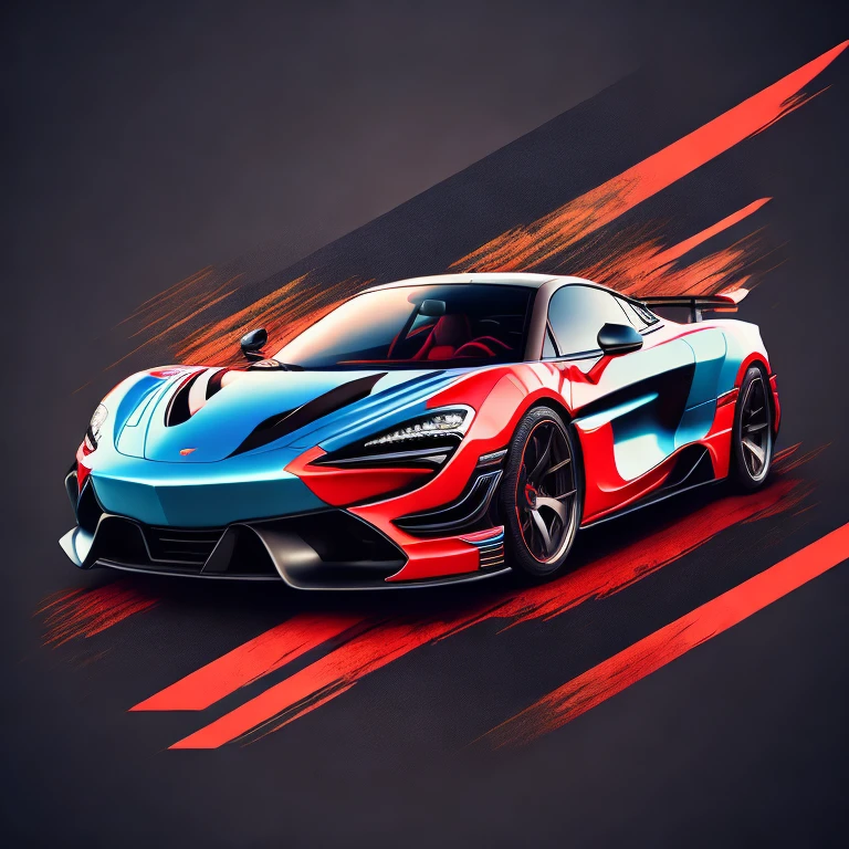 Art for t-shirt graphic design, a modern graphic design, McLAREN 720S GT3 classic blue, ((carbon fiber, Kit de corpo ultra largo Liberty walk)), Aggressive pose ((fund: outside old industrial style building, large windows in fund, cloudy sky, heavy industrial look, cobble stone Street)), 8 k quality, realisitic, 真实感, Spitz, detailded, ultralargo, black and carbon fiber and deep candy colour scheme, frontal profile, epic stance, Epic Ultra Long Body Kit, super low posture, aggressive looks , Street, bold red, fund British flag in vintage pastel tone, highly detailded clean, vector image, realisitic masterpiece, professional photograpy, realisitic car, car sunrise fund, flat black fund, isometric, vibrant vector