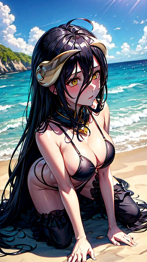 Albedo on the beach in a black bikini 