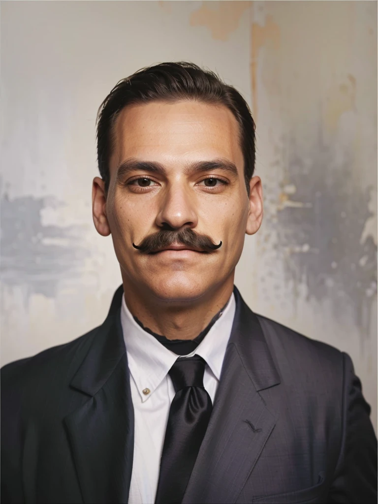 painting of a man with a mustache and a suit jacket, realistic, highly skin texture