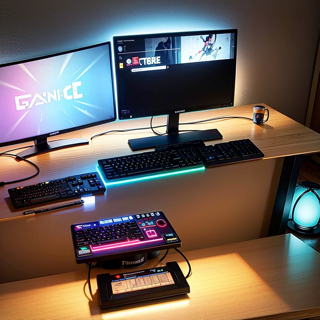 table with an RGB gaming computer seen from the front