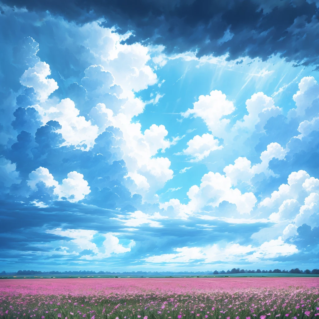 grassland、Flower Field、rain、Cloudy、horizon,there is nothing