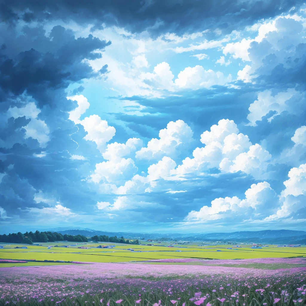 grassland、Flower Field、rain、Cloudy、horizon,there is nothing