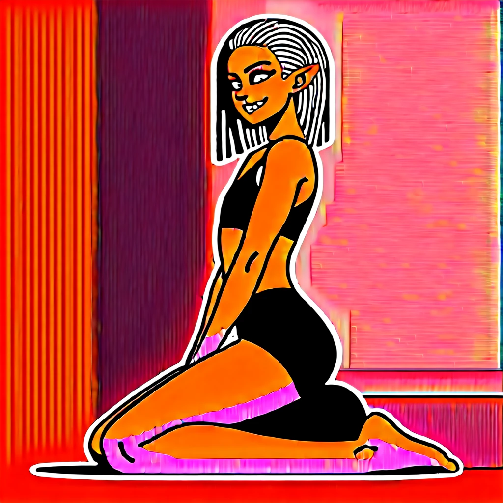 Best quality, highly detailed, ultra detailed, 1 brown skin boy, flat chest, male chest, slim curvy body, long pink dreadlocks, pink dreadlocks, pink eyes, pointy ears on sides, fangs, sharp nails, black lipgloss, goth, wearing black croptop, black skirt, sitting on boy’s face, living room background scene