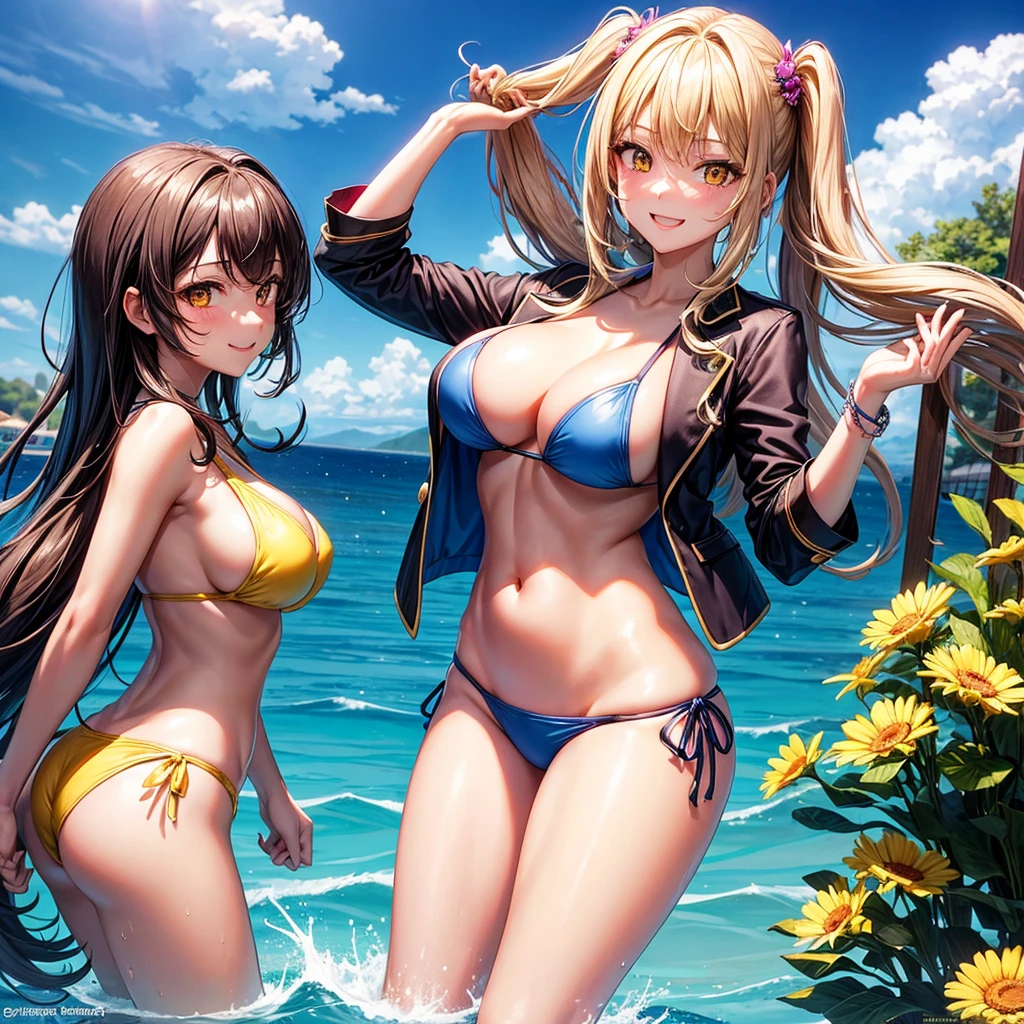best quality,,smile,blazer,middle School girls,beautiful girl,swimsuit,Bikini,multiple girls are depicted,harem,idol group,photo shoot,long hair,highest quality,big breasts,happy girl,horny girl,yellow eyes,Pool,Beautiful Girl Country,Beautiful Girl's Paradise,fur jacket,perfect face,standing position,girls hugging each other,letting down one's Bangs,beautiful eyes,Ocean,girls hugging each other,smooth hair,Angel Girl,multicolored hair colors,naughty girl,beautiful girl,beautiful girl,loose socks