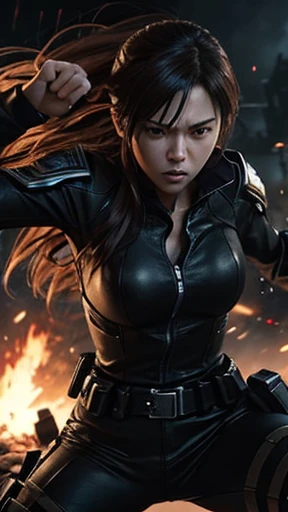 anime, personality: Shift to a high-octane action sequence as the characters engage in a fierce battle against a horde of menacing creatures. The fast-paced combat unfolds with dynamic camera angles and fluid movements, capturing the intensity of the confrontation. Close-up shots of the characters' determined faces and agile fighting style convey their unwavering commitment to protecting each other and overcoming the odds. unreal engine, hyper real
