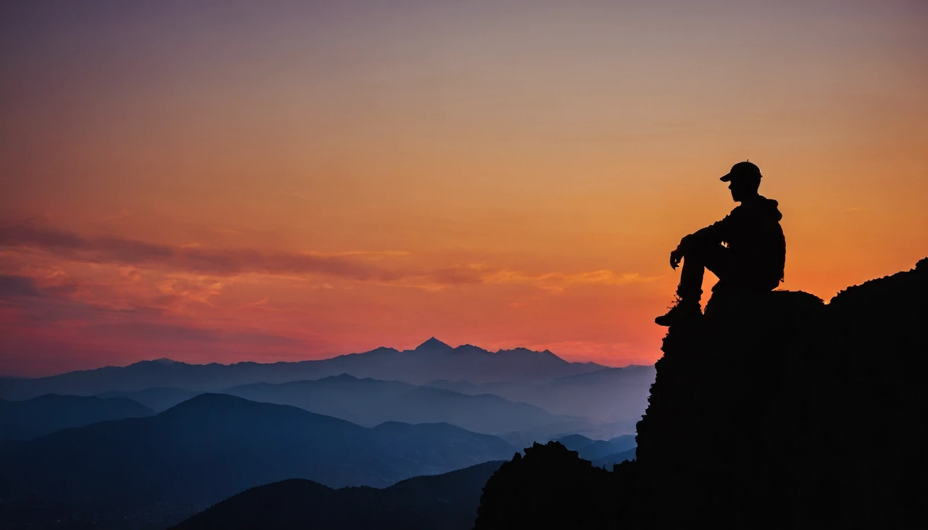 Mountain, sunset, Silhouette of a person, Beautiful Landscape