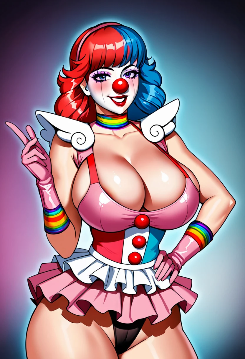 ((high quality:1.2)), 8k, extremely detailed, ((High detail:1.2)), source_anime, a girl with 18 years old, ((sexy clown cosplay)), ((large breasts:1.4)),