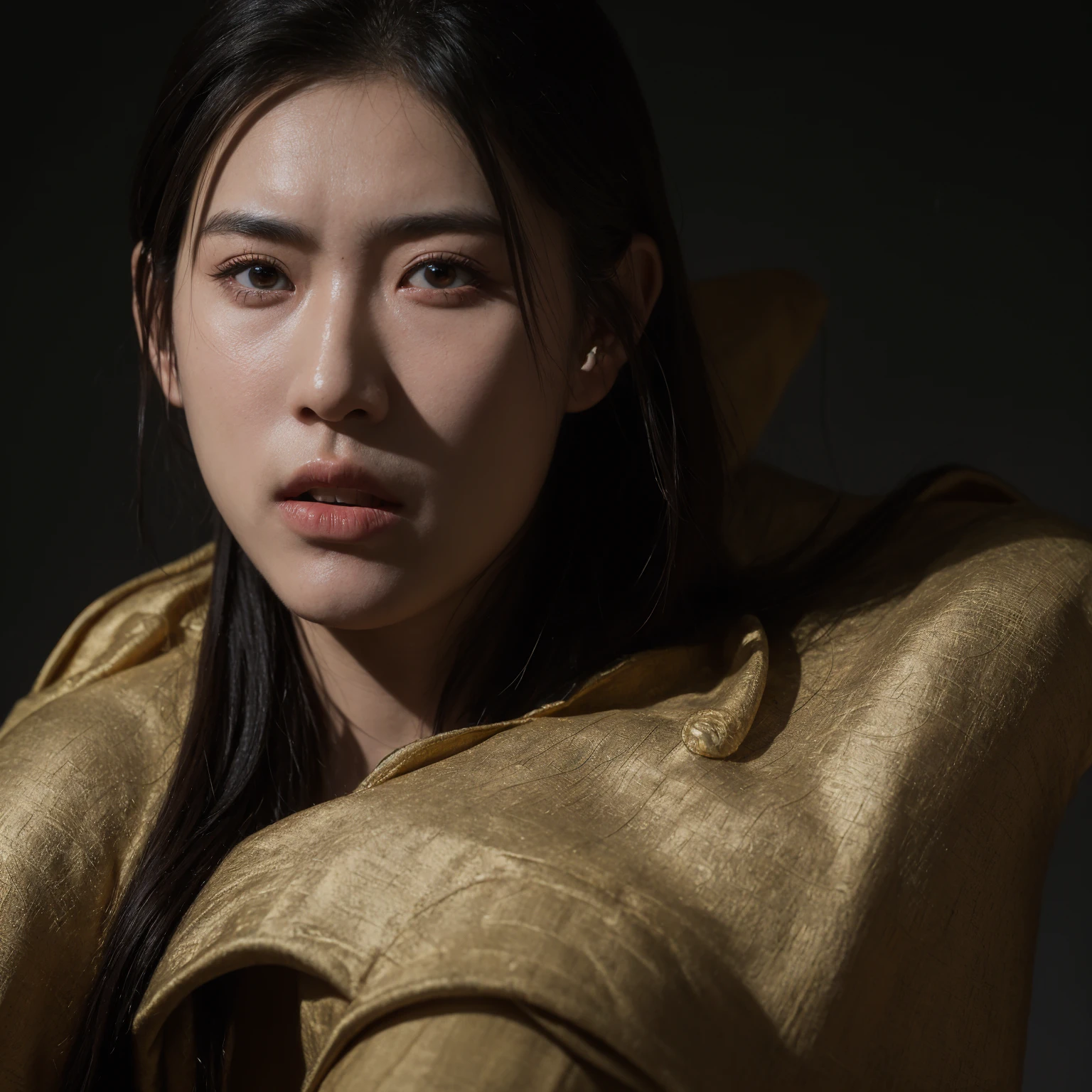 a chinese rebel leader, solo portrait, detailed face and expression, heroic pose, oil painting, dramatic lighting, chiaroscuro, muted colors, muscular build, intense gaze, determined expression, ornate costume, historical setting, cinematic composition, intricate details, dynamic brushstrokes, masterpiece, photorealistic, 8k