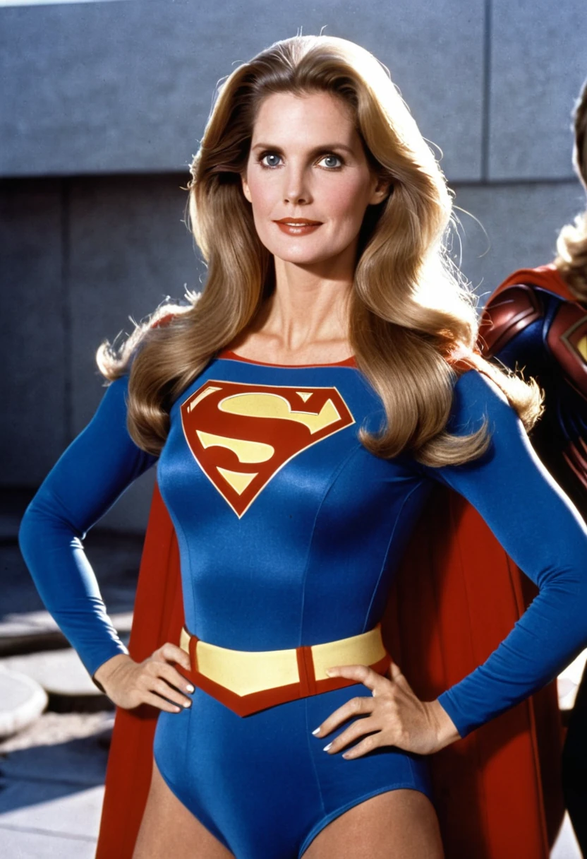 Julie Hagerty 1984 Supergirl 1984 movie costume (((long hair))); "breasts of steel"