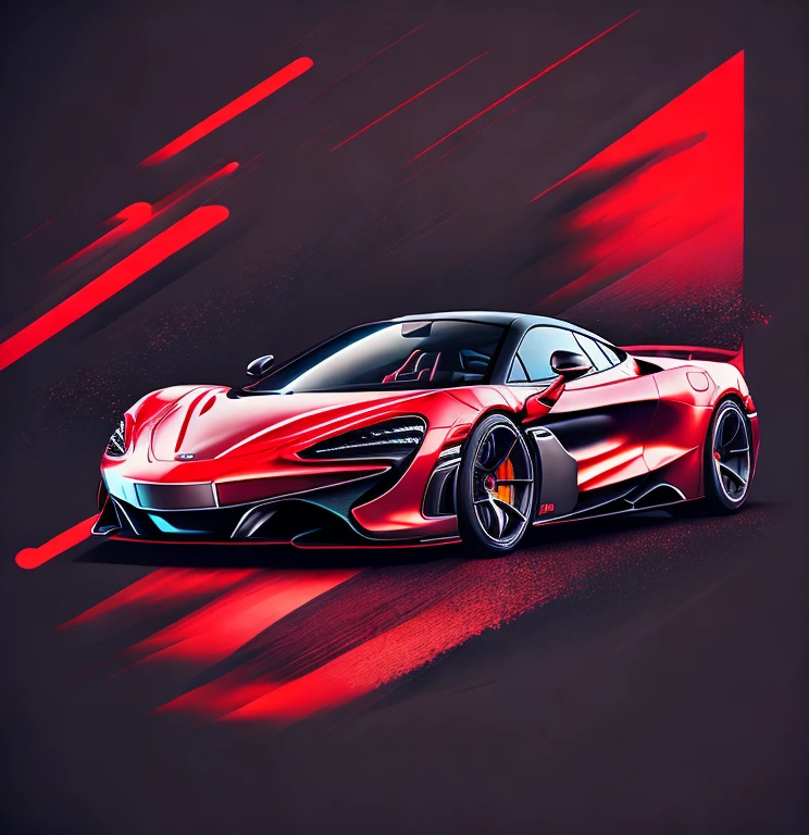 Art for t-shirt graphic design, a modern graphic design, classic McLAREN 720S GT3, Street, bold red color, vintage pastel background, highly detailed cleanliness, vector image, masterpiece realistic, professional photograpy, realistic car, car night background, plain black background, isometric, vibrant vector