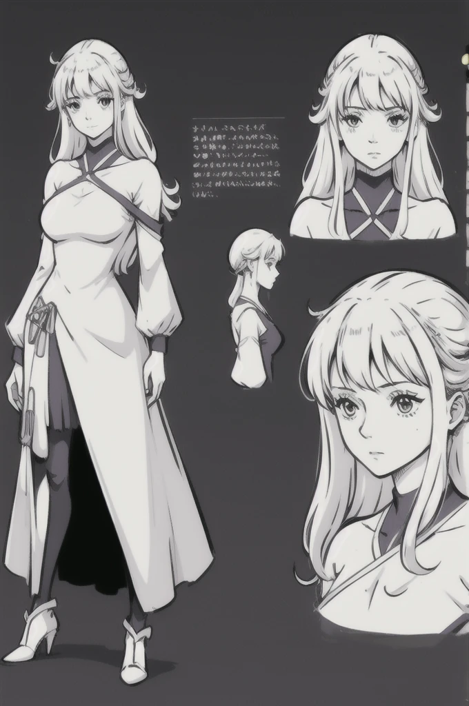 dal, beautiful, masterpiece, best quality, perfect lighting, extremely detailed CG unity 8k wallpaper, reference sheet, model sheet, simple white background, (multiple views, [full body|from behind|from side|from front|close-up|upper body|portrait]:1),                1girl, lineart, (monochrome),