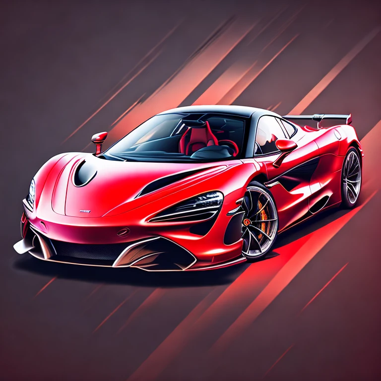 Art for t-shirt graphic design, a modern graphic design, McLAREN 720S GT3, Street, bold red color, vintage pastel background, highly detailed cleanliness, vector image, masterpiece realistic, professional photograpy, realistic car, car sunrise background, plain black background, isometric, vibrant vector