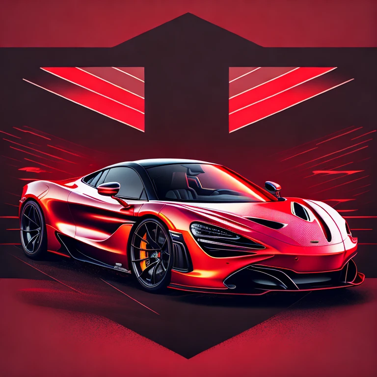 Art for t-shirt graphic design, a modern graphic design, McLAREN 720S GT3, Street, bold red color, vintage pastel background, highly detailed cleanliness, vector image, masterpiece realistic, professional photograpy, realistic car, car sunrise background, plain black background, isometric, vibrant vector