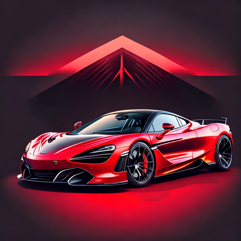 Art for t-shirt graphic design, a modern graphic design, McLAREN 720S GT3, Street, bold red color, vintage pastel background, highly detailed cleanliness, vector image, masterpiece realistic, professional photograpy, realistic car, car sunrise background, plain black background, isometric, vibrant vector