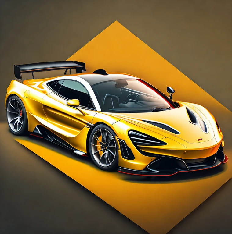 Art for t-shirt graphic design, a modern graphic design, classic McLAREN 720S GT3, Street, bold yellow color, vintage pastel background, highly detailed cleanliness, vector image, masterpiece realistic, professional photograpy, realistic car, car night background, plain black background, isometric, vibrant vector