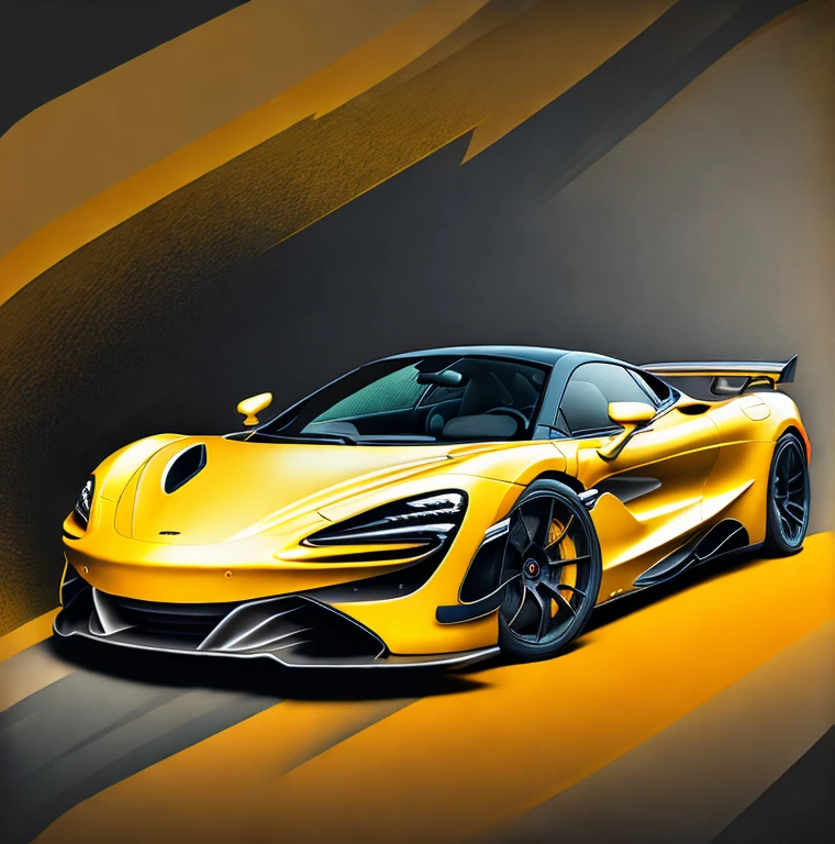 Art for t-shirt graphic design, a modern graphic design, classic McLAREN 720S GT3, Street, bold yellow color, vintage pastel background, highly detailed cleanliness, vector image, masterpiece realistic, professional photograpy, realistic car, car night background, plain black background, isometric, vibrant vector