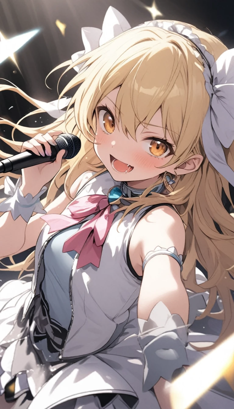 Little、、、blonde、Brat、Sing with a microphone、white idol costume