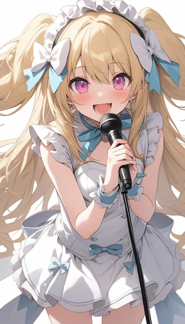Little、、、blonde、Brat、Sing with a microphone、white idol costume