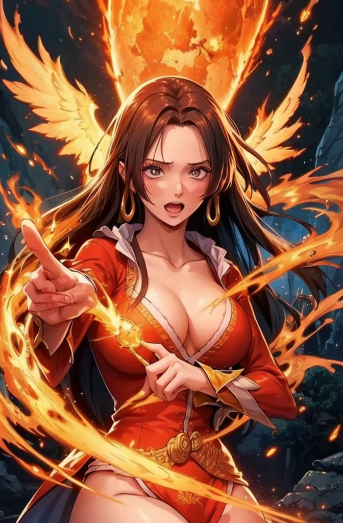 a close up of a woman with a fire and flames on her body, with fiery golden wings of flame, with fiery golden wings, epic fantasy art style, concept art | artgerm, phoenix warrior, extremely detailed artgerm, epic fantasy digital art style, female lord of change, full portrait of elementalist, epic exquisite character art