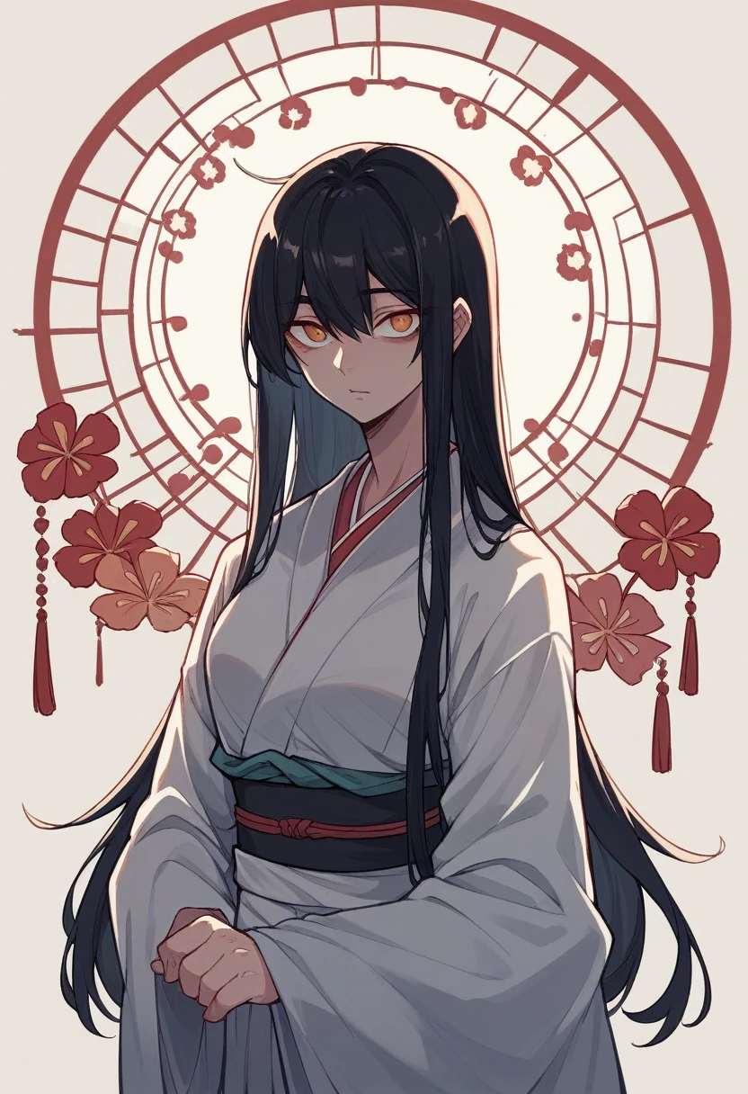 Black Hair、Long Hair、Japanese、kimono、Dimly lit city、I can't see my eyes、cloudy、Human spirit
