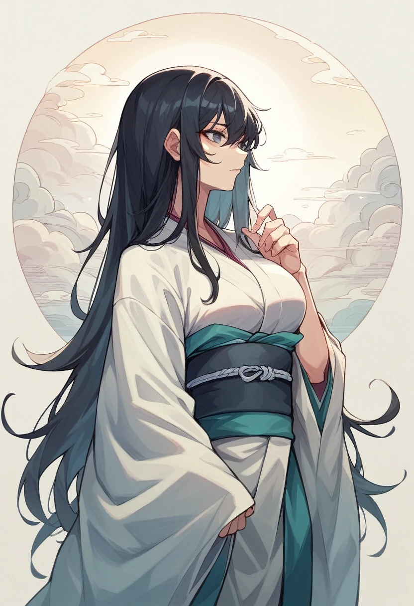 Black Hair、Long Hair、Japanese、kimono、Dimly lit city、I can't see my eyes、cloudy、Human spirit