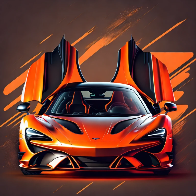 Art for t-shirt graphic design, a modern graphic design, classic McLAREN 720S GT3, Street, bold orange color, vintage pastel background, highly detailed cleanliness, vector image, masterpiece realistic, professional photograpy, realistic car, car night background, plain black background, isometric, vibrant vector
