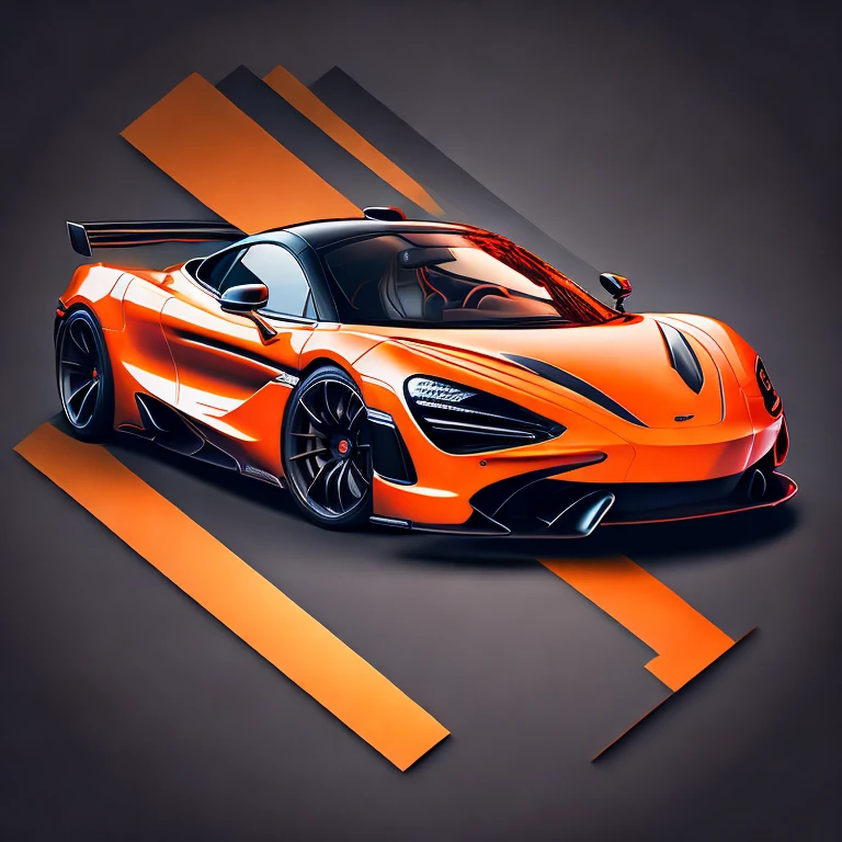 Art for t-shirt graphic design, a modern graphic design, classic McLAREN 720S GT3, Street, bold orange color, vintage pastel background, highly detailed cleanliness, vector image, masterpiece realistic, professional photograpy, realistic car, car night background, plain black background, isometric, vibrant vector