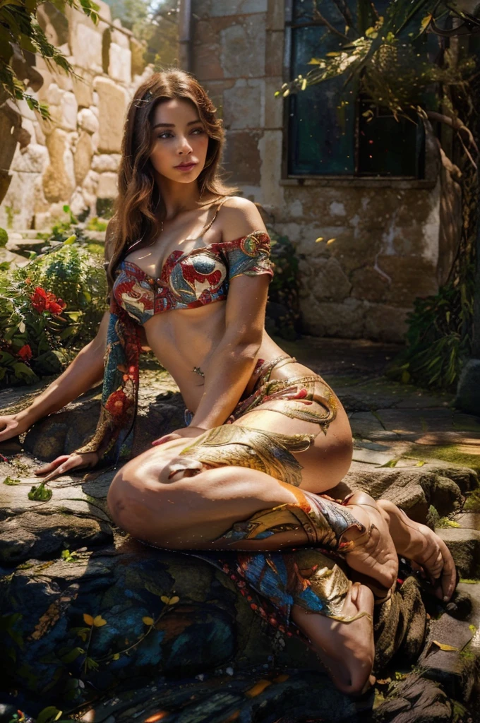 A serpent with red, white, and golden flowers, a realistic masterpiece, ((best quality,4k,8k,highres,masterpiece:1.2),ultra-detailed,realistic,photorealistic,photo-realistic:1.37), intricate details, hyperrealistic, fine art painting, lush foliage, ornate, ornamental, ornate patterns, complex textures, dynamic composition, dramatic lighting, chiaroscuro, vibrant colors, rich color palette, captivating, awe-inspiring, breathtaking, exquisite