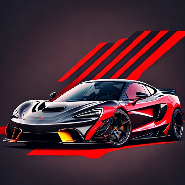 Art for t-shirt graphic design, a modern graphic design, classic black with red roof McLAREN 570S GT4, ((carbon fiber, Kit de corpo ultra largo Liberty walk)), Aggressive pose ((fund: outside old industrial style building, large windows in fund, cloudy sky, heavy industrial look, cobble stone Street)), 8 k quality, realisitic, 真实感, Spitz, detailded, ultralargo, black and carbon fiber and deep candy colour scheme, frontal profile, epic stance, Epic Ultra Long Body Kit, super low posture, aggressive looks , Street, bold red, fund British flag in vintage pastel tone, highly detailded clean, vector image, realisitic masterpiece, professional photograpy, realisitic car, car sunrise fund, flat black fund, isometric, vibrant vector