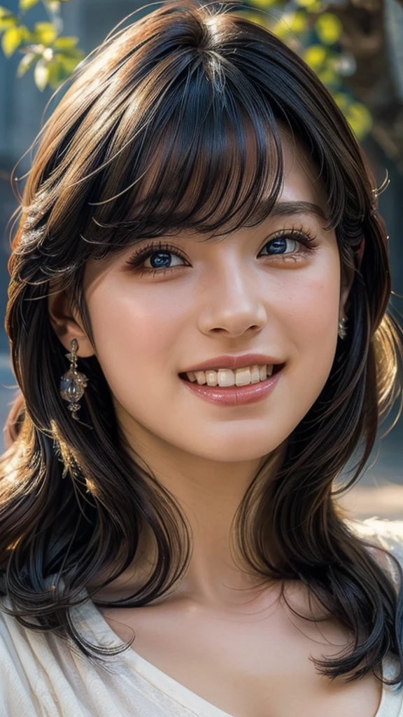 (high quality , Super detailed:1.2 ) , (Highly detailed beautiful face:1.4), ((Highest quality)), ((masterpiece)),((realistic:1.4)),smile ,beautiful woman, (be familiar with), perfect face、(8K, highest quality, masterpiece:1.2),(ultra high resolution:1.0),((Natural big breasts:1.2))