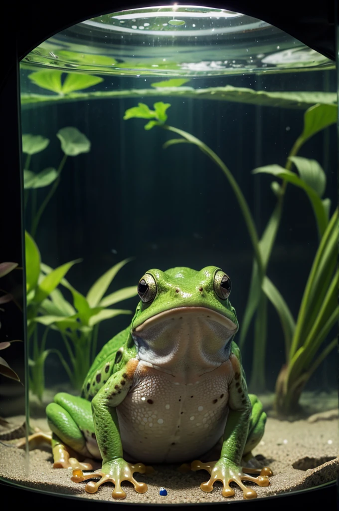 frog head inside an aquarium