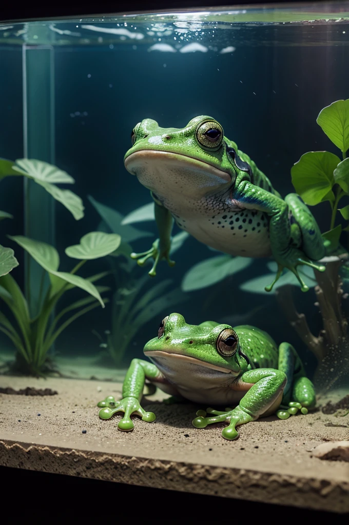 frog head inside an aquarium