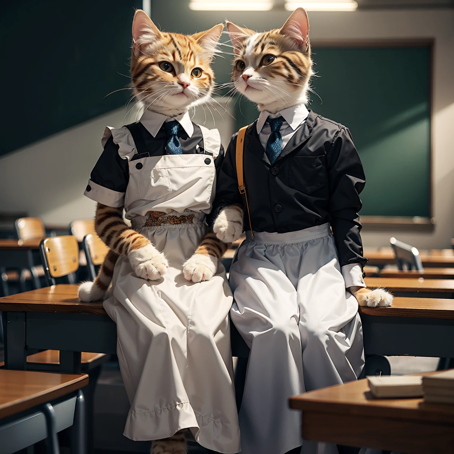 (Highest quality, masterpiece:1.2),pressure,In the classroom,Maid clothes,Main cat,