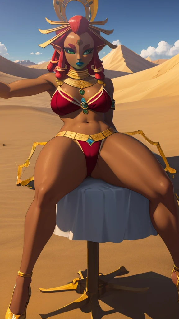 Big breasts, green eyes, dark blue lips, desert, Riju, red lingerie, open legs