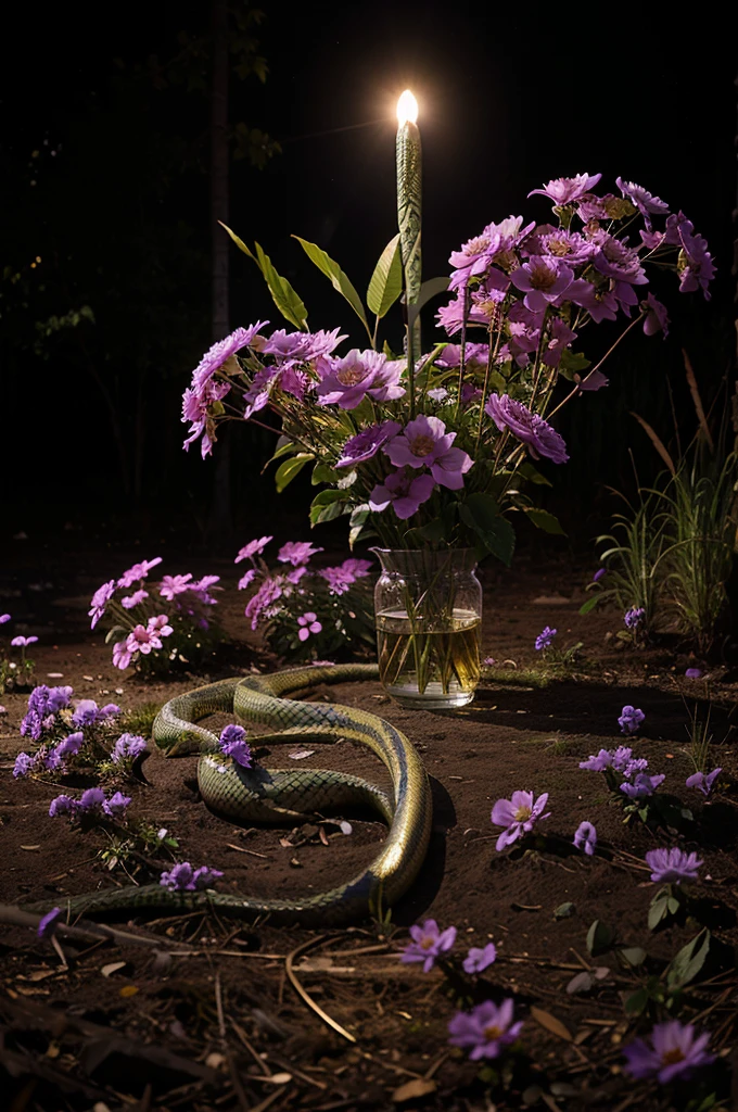 Serpent, purple and gold flowers, Lunar