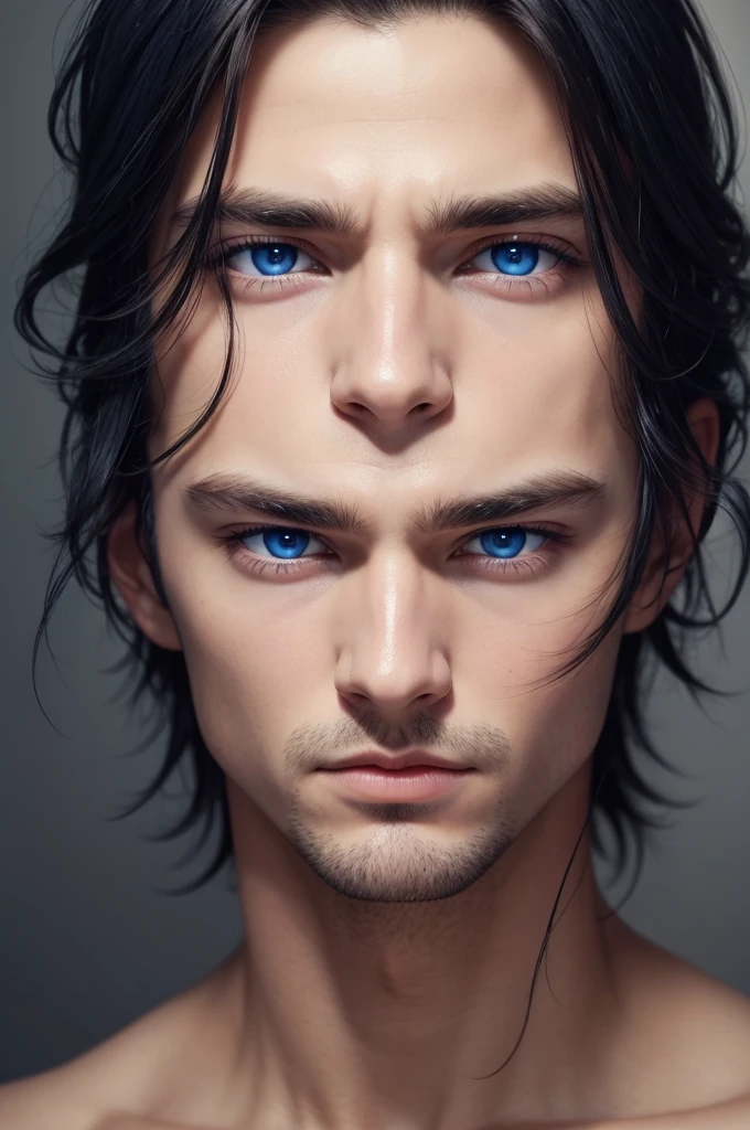 Perfect face of a man. dark blue eyes