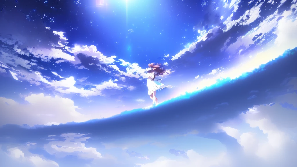 anime, A girl in a white dress floats in the water, Makoto Shinkai Cyril Rolland, anime girl walking on water, anime movie background, beautiful anime scene, today's featured anime still, anime film still, screenshot from the anime film, anime still film anime shikishi, star(null) starry_null
