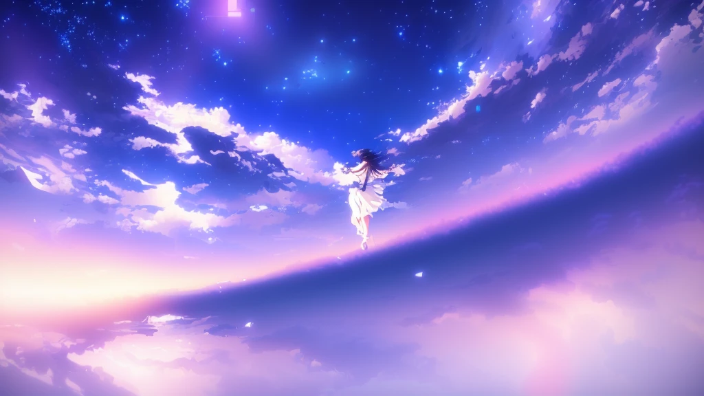 anime, A girl in a white dress floats in the water, Makoto Shinkai Cyril Rolland, anime girl walking on water, anime movie background, beautiful anime scene, today's featured anime still, anime film still, screenshot from the anime film, anime still film anime shikishi, star(null) starry_null