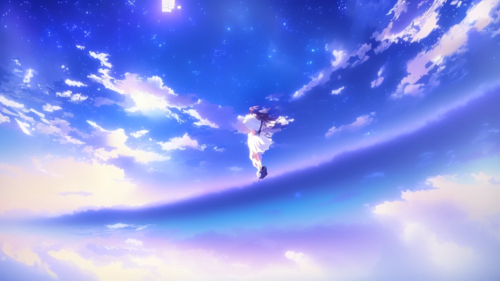 anime, A girl in a white dress floats in the water, Makoto Shinkai Cyril Rolland, anime girl walking on water, anime movie background, beautiful anime scene, today's featured anime still, anime film still, screenshot from the anime film, anime still film anime shikishi, star(null) starry_null