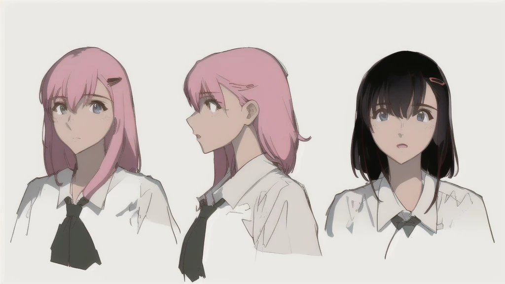 A picture of three high school girls, Beautiful anime outline, Cell Anime Style, Flat anime shading, Turn your face around, Concept Headshot Art, Thick outline, Character headshot concept art, Delicate outline, Super beautiful drawing, Professional painter, Highest quality, 4K quality